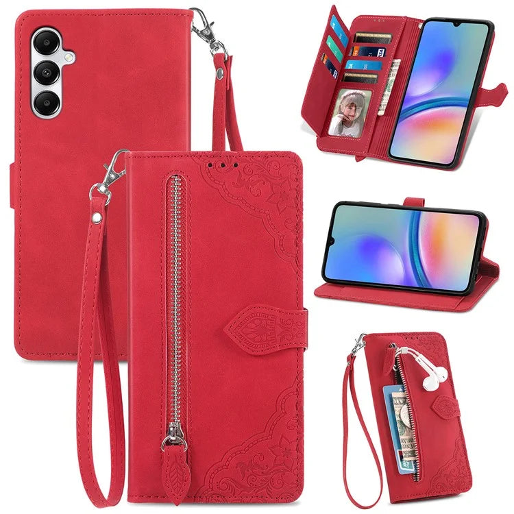 For Samsung Galaxy A05s 4G Phone Case Flower Imprinted Anti-Drop Leather Flip Cover