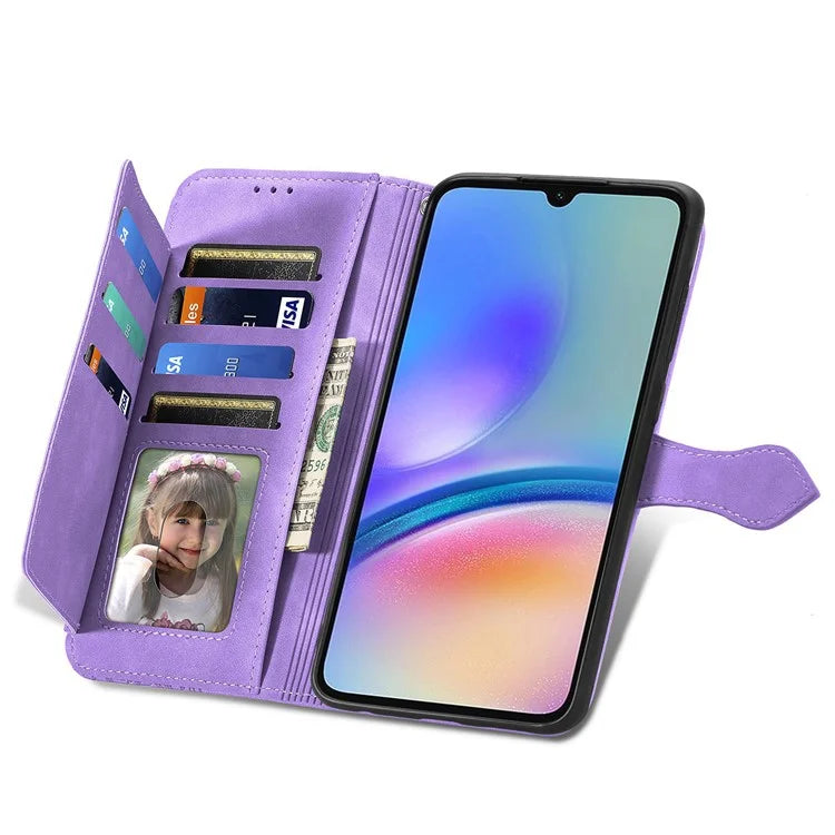 For Samsung Galaxy A05s 4G Phone Case Flower Imprinted Anti-Drop Leather Flip Cover