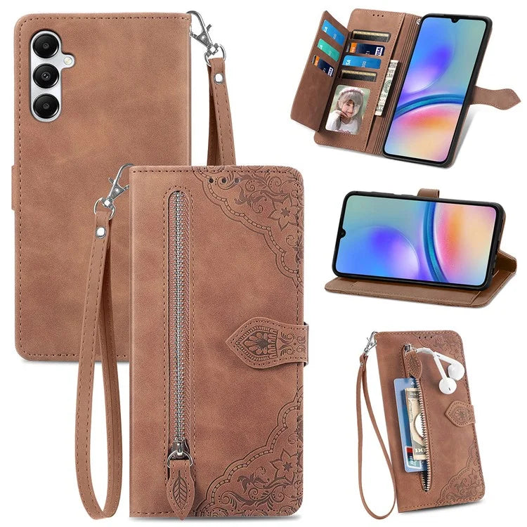 For Samsung Galaxy A05s 4G Phone Case Flower Imprinted Anti-Drop Leather Flip Cover