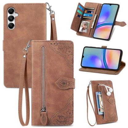 For Samsung Galaxy A05s 4G Phone Case Flower Imprinted Anti-Drop Leather Flip Cover