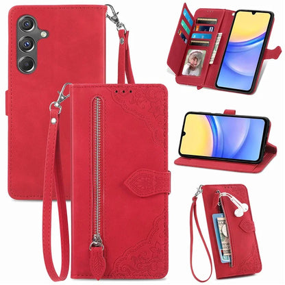 For Samsung Galaxy A15 4G / 5G Case Flower PU Leather Zipper Flip Folio Wallet Phone Cover