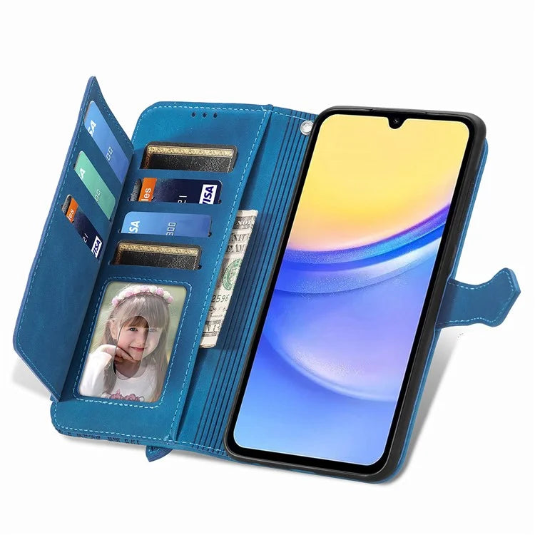 For Samsung Galaxy A15 4G / 5G Case Flower PU Leather Zipper Flip Folio Wallet Phone Cover