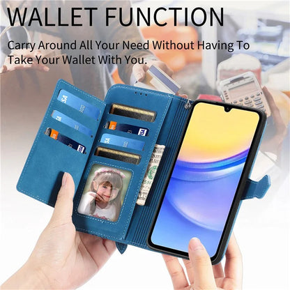 For Samsung Galaxy A15 4G / 5G Case Flower PU Leather Zipper Flip Folio Wallet Phone Cover