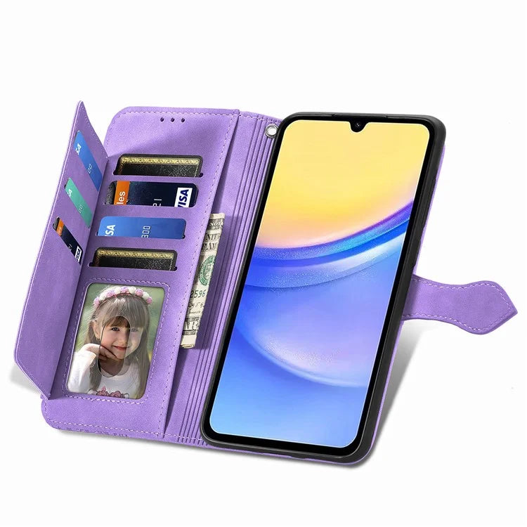 For Samsung Galaxy A15 4G / 5G Case Flower PU Leather Zipper Flip Folio Wallet Phone Cover