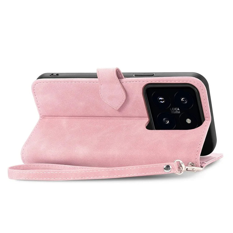 For Xiaomi 14 Case Flower Imprinted Leather Card Slots Zipper Pocket Handbag Phone Cover