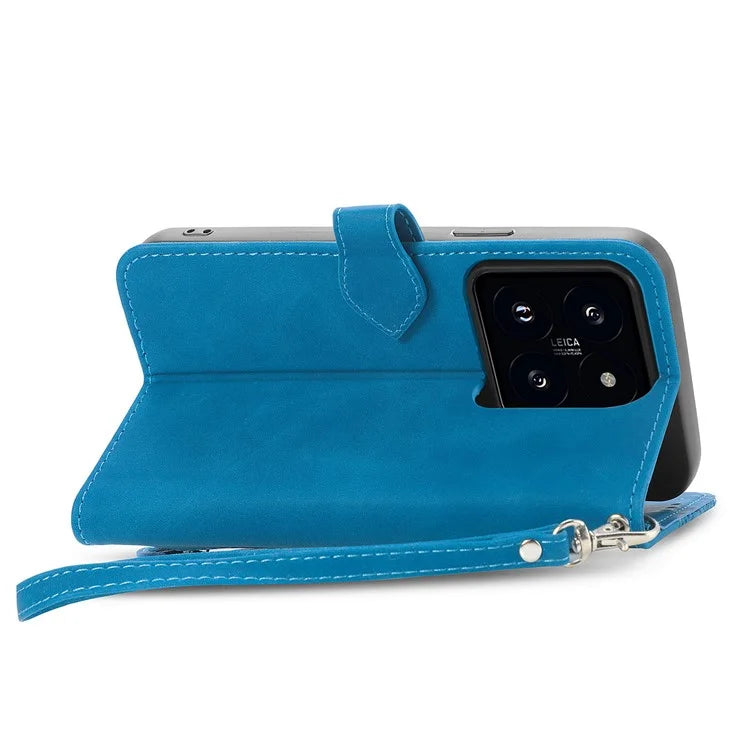 For Xiaomi 14 Case Flower Imprinted Leather Card Slots Zipper Pocket Handbag Phone Cover