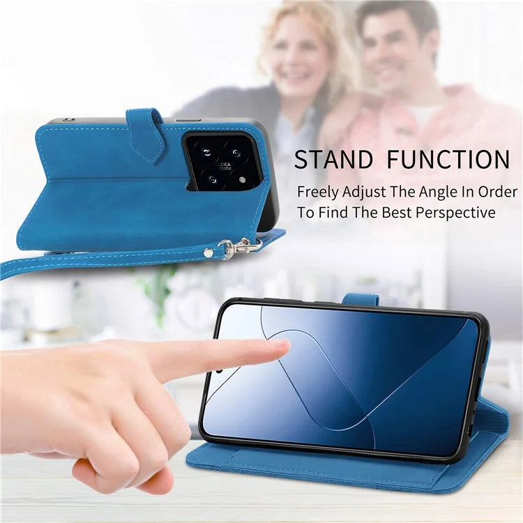 For Xiaomi 14 Case Flower Imprinted Leather Card Slots Zipper Pocket Handbag Phone Cover