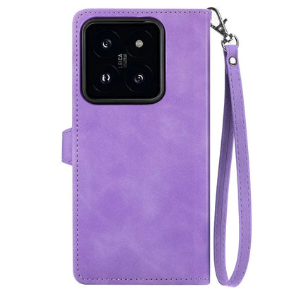 For Xiaomi 14 Case Flower Imprinted Leather Card Slots Zipper Pocket Handbag Phone Cover