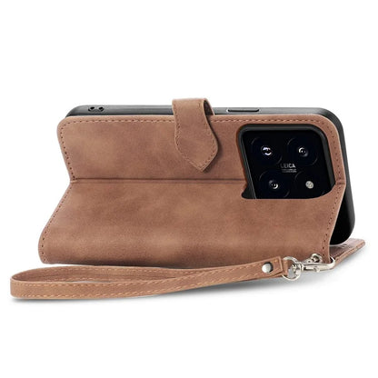 For Xiaomi 14 Case Flower Imprinted Leather Card Slots Zipper Pocket Handbag Phone Cover