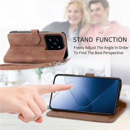 For Xiaomi 14 Case Flower Imprinted Leather Card Slots Zipper Pocket Handbag Phone Cover