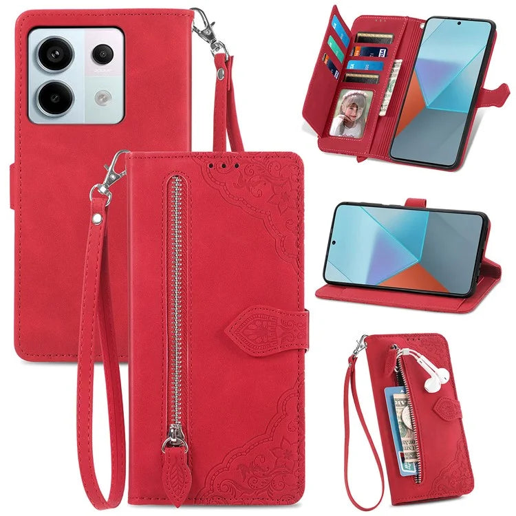 For Xiaomi Redmi Note 13 Pro 5G / Poco X6 5G Case Flower Imprinted Leather Full Body Protection Phone Cover