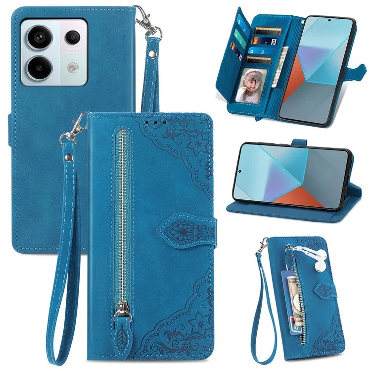 For Xiaomi Redmi Note 13 Pro 5G / Poco X6 5G Case Flower Imprinted Leather Full Body Protection Phone Cover