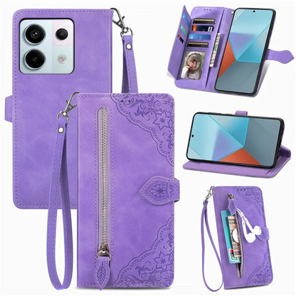 For Xiaomi Redmi Note 13 Pro 5G / Poco X6 5G Case Flower Imprinted Leather Full Body Protection Phone Cover