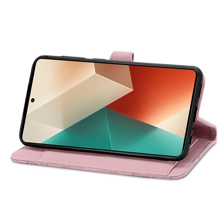 For Xiaomi Redmi Note 13 4G Leather Case Flower Imprinted Zipper Pocket Phone Protector
