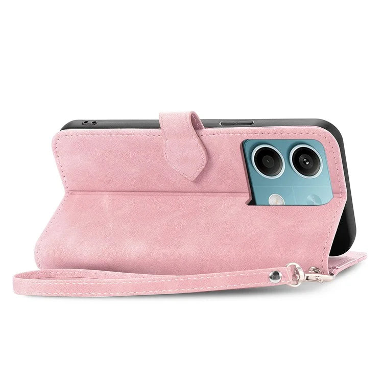 For Xiaomi Redmi Note 13 4G Leather Case Flower Imprinted Zipper Pocket Phone Protector