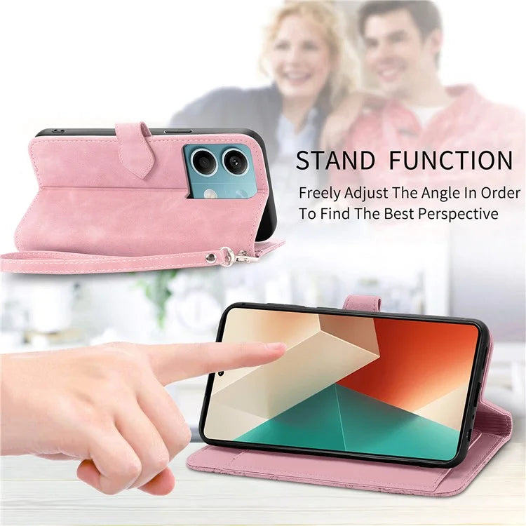 For Xiaomi Redmi Note 13 4G Leather Case Flower Imprinted Zipper Pocket Phone Protector
