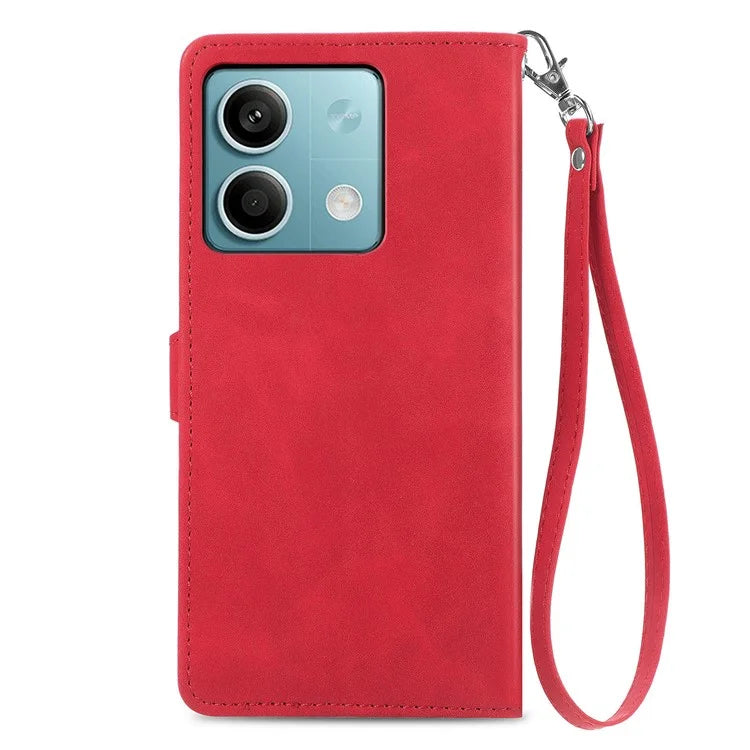 For Xiaomi Redmi Note 13 4G Leather Case Flower Imprinted Zipper Pocket Phone Protector
