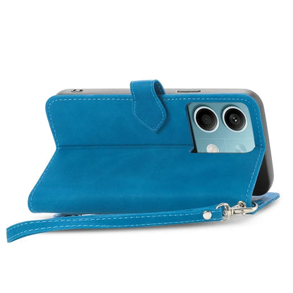 For Xiaomi Redmi Note 13 4G Leather Case Flower Imprinted Zipper Pocket Phone Protector
