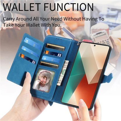 For Xiaomi Redmi Note 13 4G Leather Case Flower Imprinted Zipper Pocket Phone Protector