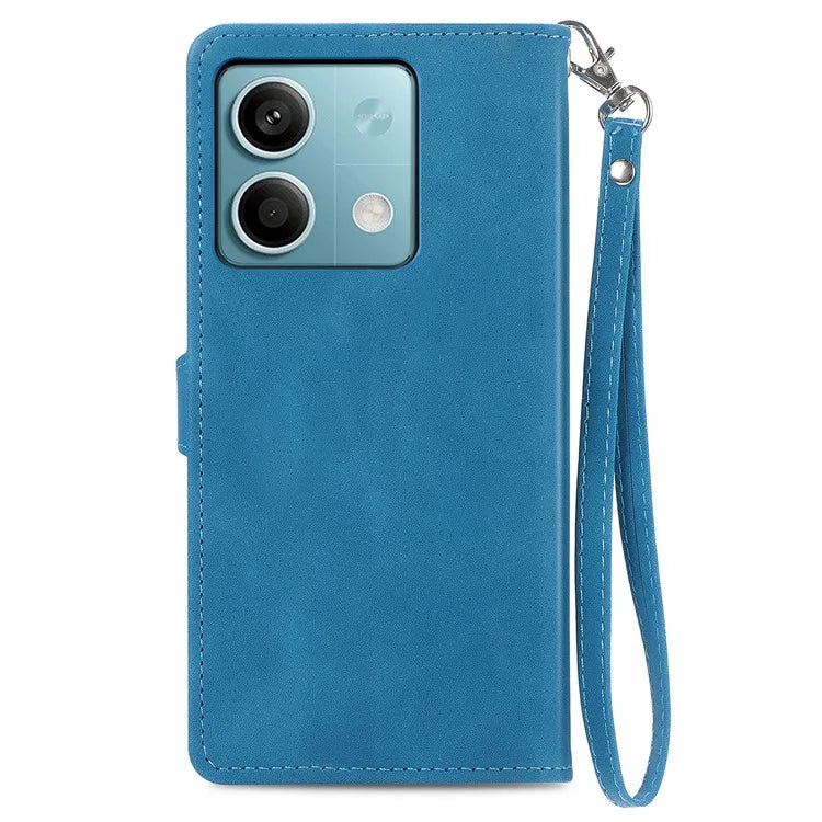For Xiaomi Redmi Note 13 4G Leather Case Flower Imprinted Zipper Pocket Phone Protector