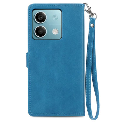 For Xiaomi Redmi Note 13 4G Leather Case Flower Imprinted Zipper Pocket Phone Protector