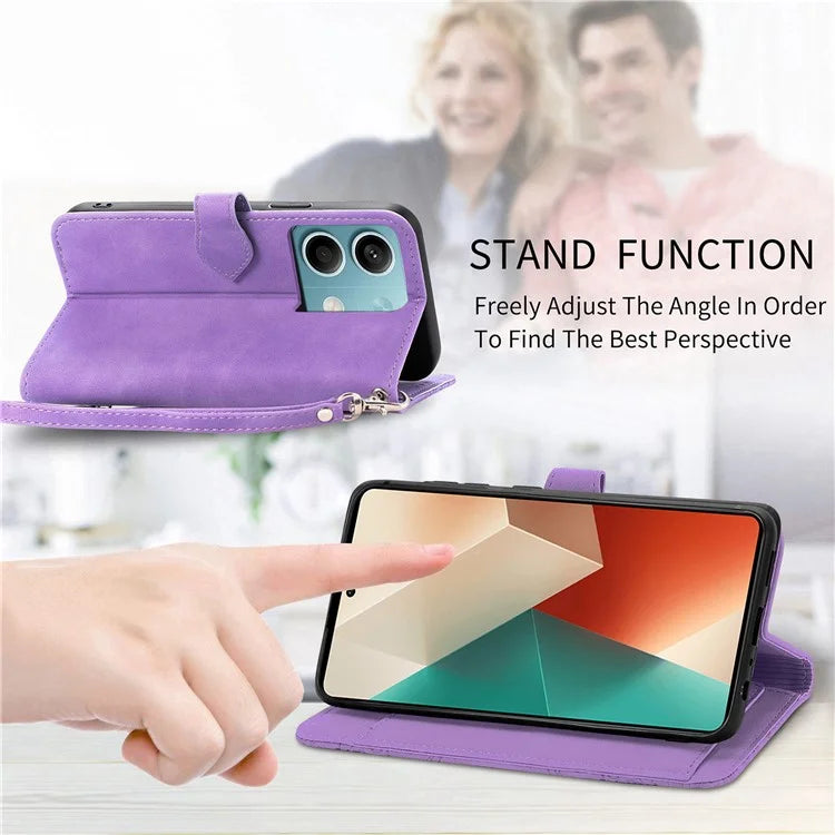 For Xiaomi Redmi Note 13 4G Leather Case Flower Imprinted Zipper Pocket Phone Protector