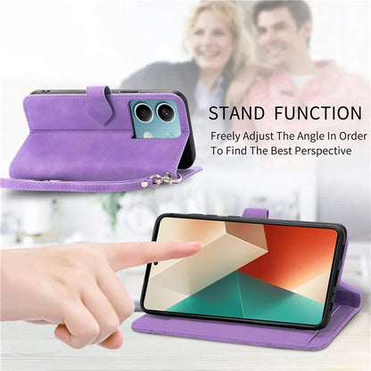 For Xiaomi Redmi Note 13 4G Leather Case Flower Imprinted Zipper Pocket Phone Protector