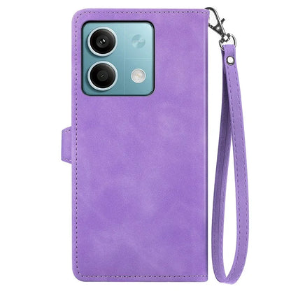 For Xiaomi Redmi Note 13 4G Leather Case Flower Imprinted Zipper Pocket Phone Protector
