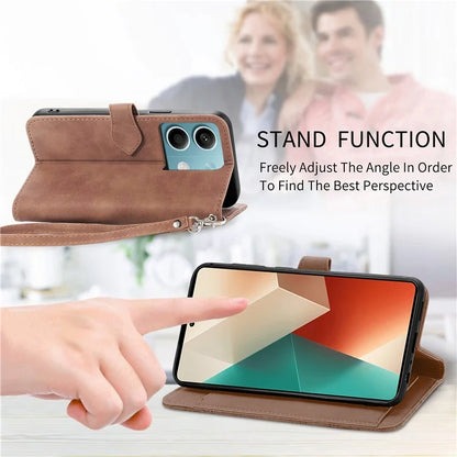 For Xiaomi Redmi Note 13 4G Leather Case Flower Imprinted Zipper Pocket Phone Protector