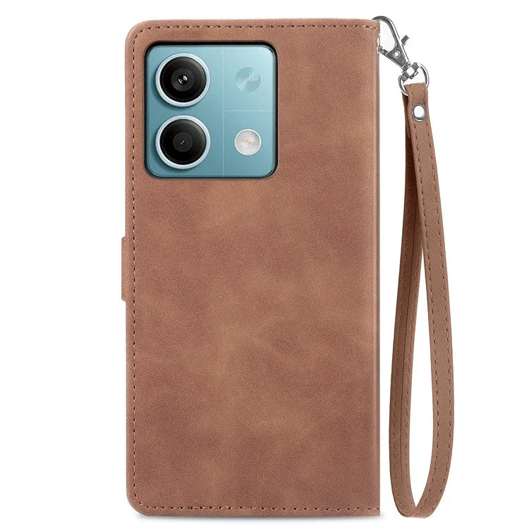 For Xiaomi Redmi Note 13 4G Leather Case Flower Imprinted Zipper Pocket Phone Protector