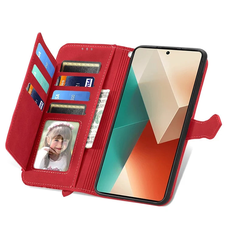 For Xiaomi Redmi Note 13 5G Case Handbag Zipper Pocket Flower Imprinted Leather Phone Cover