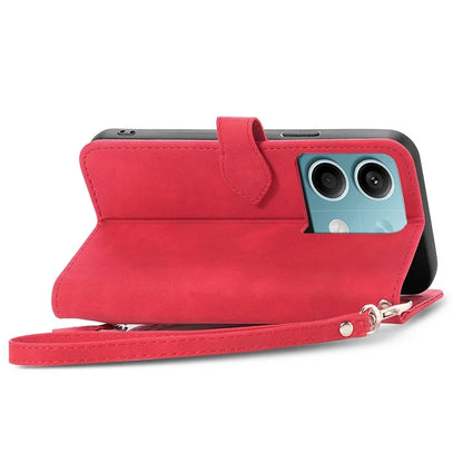 For Xiaomi Redmi Note 13 5G Case Handbag Zipper Pocket Flower Imprinted Leather Phone Cover