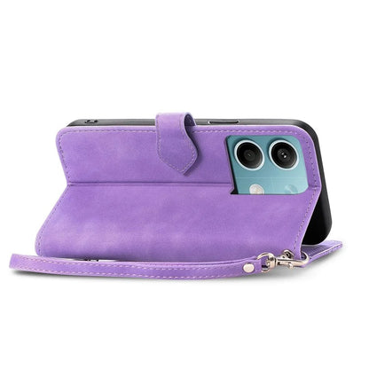 For Xiaomi Redmi Note 13 5G Case Handbag Zipper Pocket Flower Imprinted Leather Phone Cover