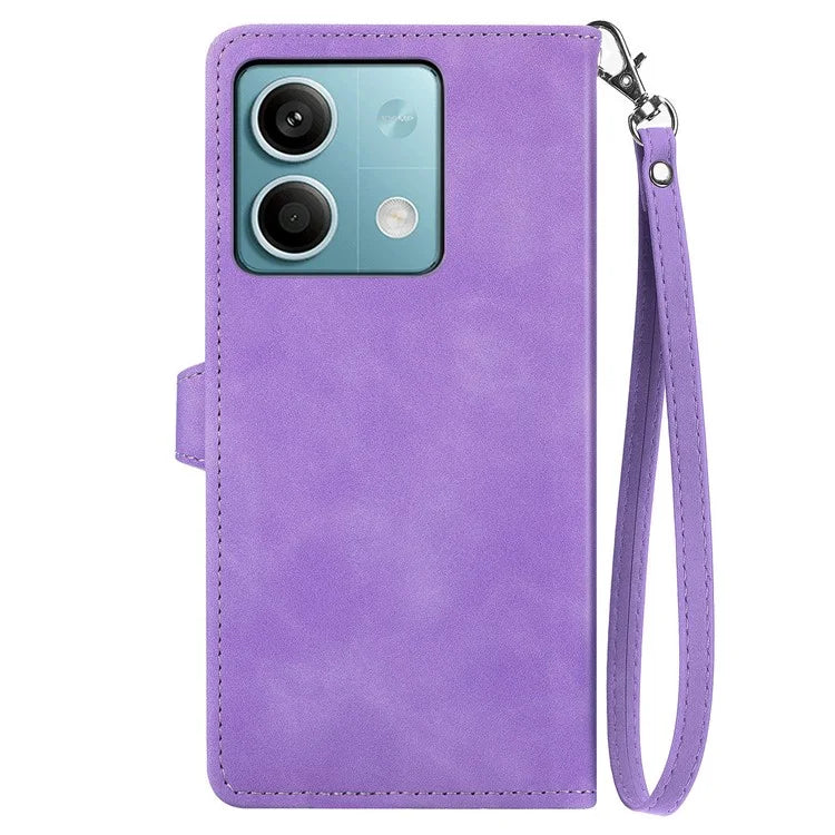 For Xiaomi Redmi Note 13 5G Case Handbag Zipper Pocket Flower Imprinted Leather Phone Cover