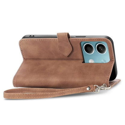 For Xiaomi Redmi Note 13 5G Case Handbag Zipper Pocket Flower Imprinted Leather Phone Cover