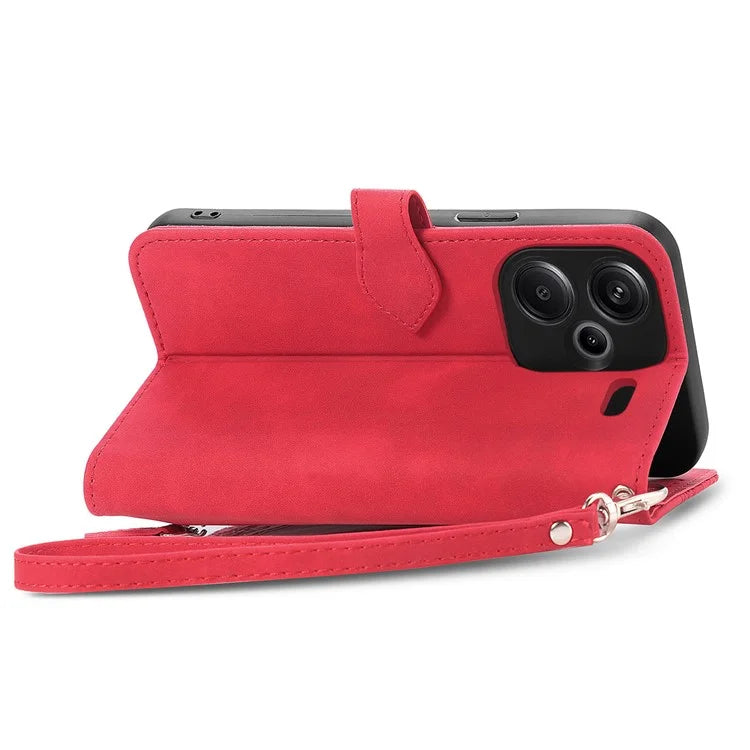 For Xiaomi Redmi Note 13 Pro+ 5G Leather Wallet Case Zipper Pocket Flower Phone Cover