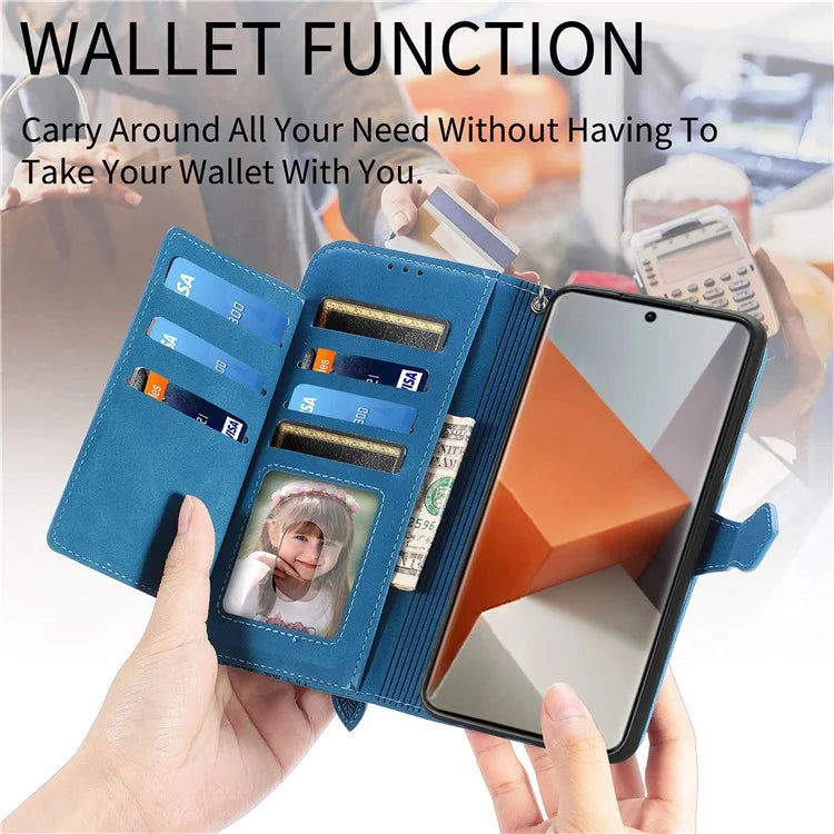 For Xiaomi Redmi Note 13 Pro+ 5G Leather Wallet Case Zipper Pocket Flower Phone Cover