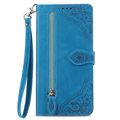 For Xiaomi Redmi Note 13 Pro+ 5G Leather Wallet Case Zipper Pocket Flower Phone Cover
