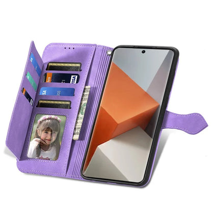 For Xiaomi Redmi Note 13 Pro+ 5G Leather Wallet Case Zipper Pocket Flower Phone Cover