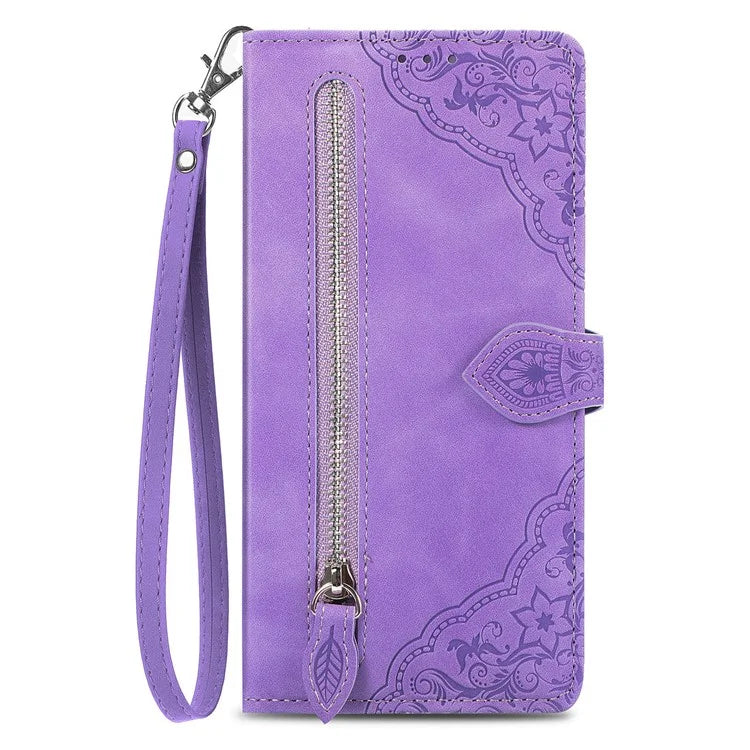 For Xiaomi Redmi Note 13 Pro+ 5G Leather Wallet Case Zipper Pocket Flower Phone Cover