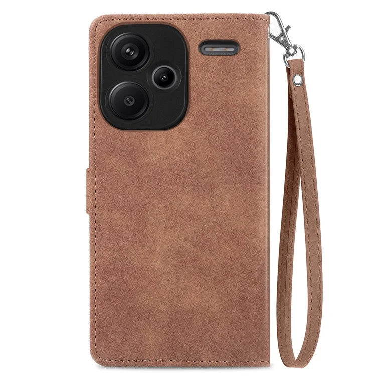 For Xiaomi Redmi Note 13 Pro+ 5G Leather Wallet Case Zipper Pocket Flower Phone Cover