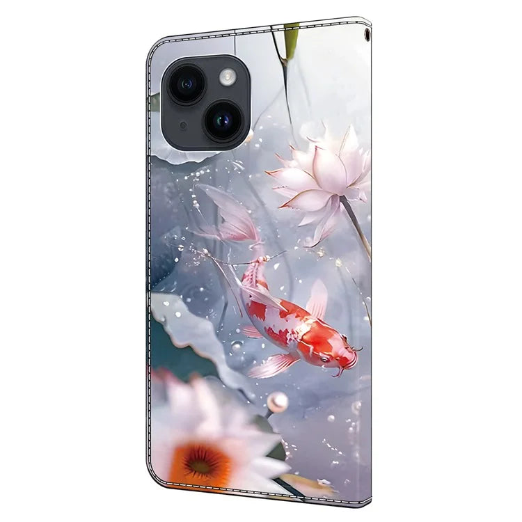For iPhone 15 Plus Shockproof Wallet Case Pattern Printing Leather Flip Phone Cover