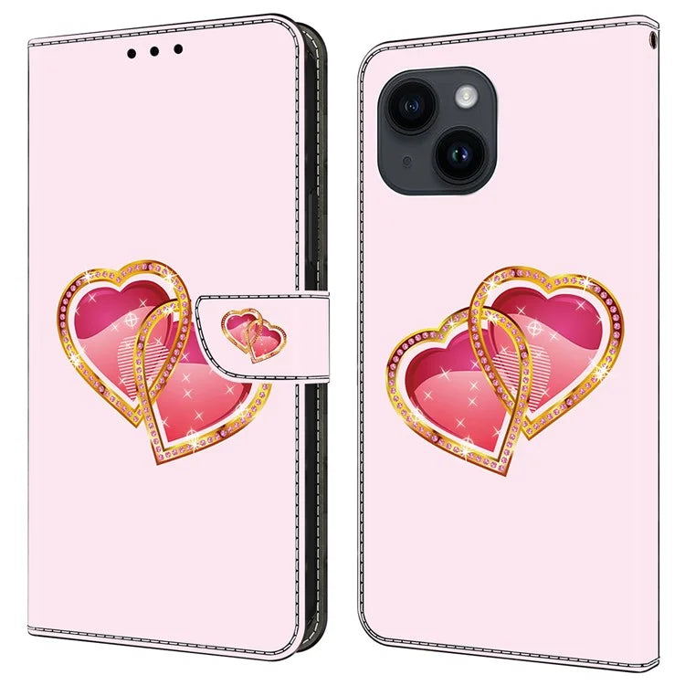 For iPhone 15 Plus Shockproof Wallet Case Pattern Printing Leather Flip Phone Cover