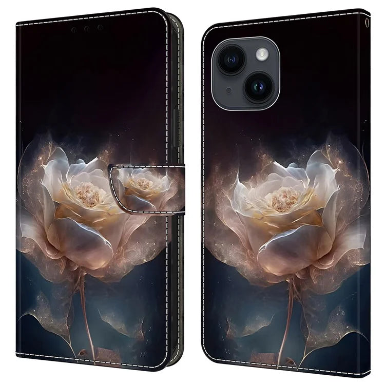 For iPhone 15 Plus Shockproof Wallet Case Pattern Printing Leather Flip Phone Cover