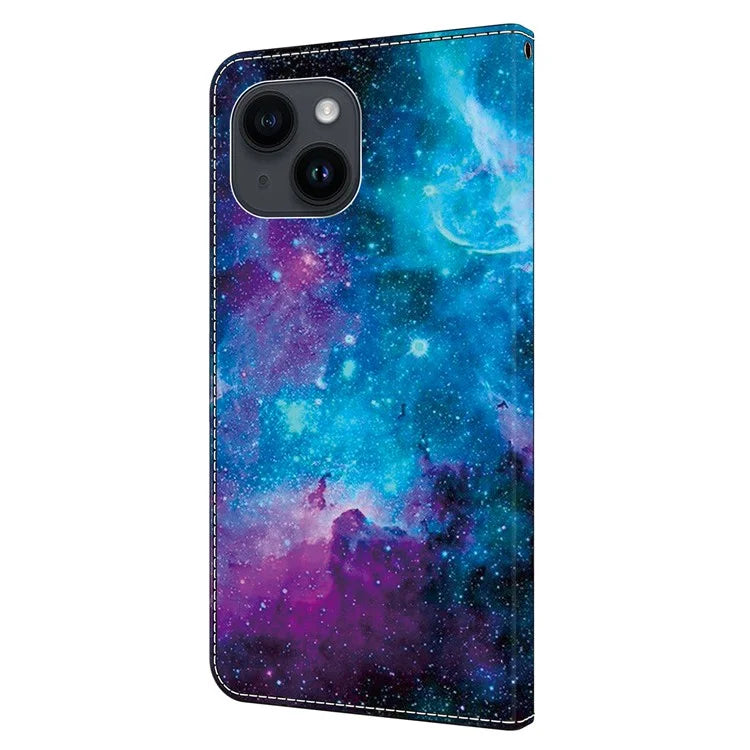 For iPhone 15 Plus Shockproof Wallet Case Pattern Printing Leather Flip Phone Cover