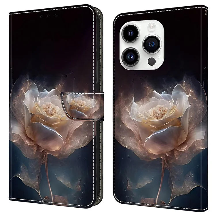 For iPhone 15 Pro Leather Case Pattern Printing Wallet Flip Phone Cover