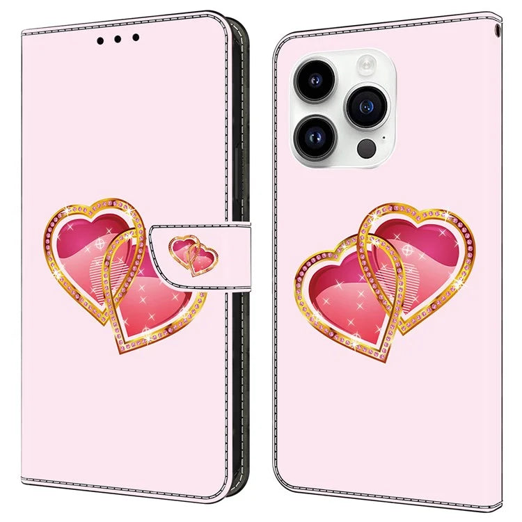 For iPhone 15 Pro Leather Case Pattern Printing Wallet Flip Phone Cover