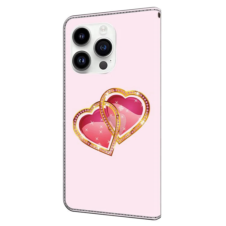 For iPhone 15 Pro Leather Case Pattern Printing Wallet Flip Phone Cover