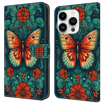 For iPhone 15 Pro Leather Case Pattern Printing Wallet Flip Phone Cover