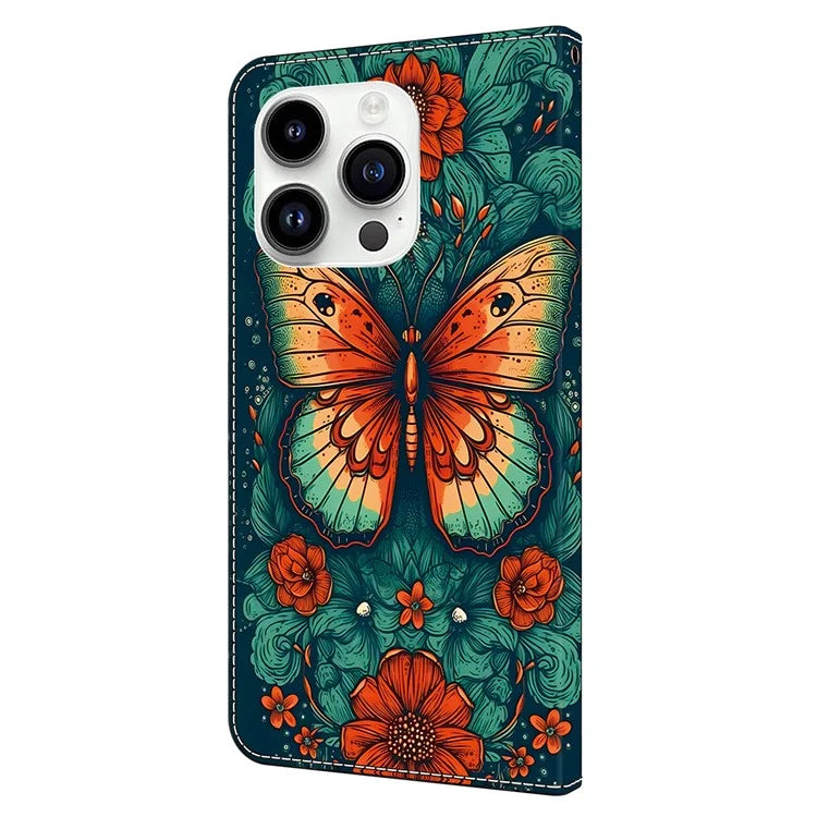 For iPhone 15 Pro Leather Case Pattern Printing Wallet Flip Phone Cover